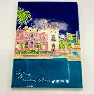 Unique VTG Hand Painted Vizcayca Signed Decorative Tile Multicolored Beach Theme